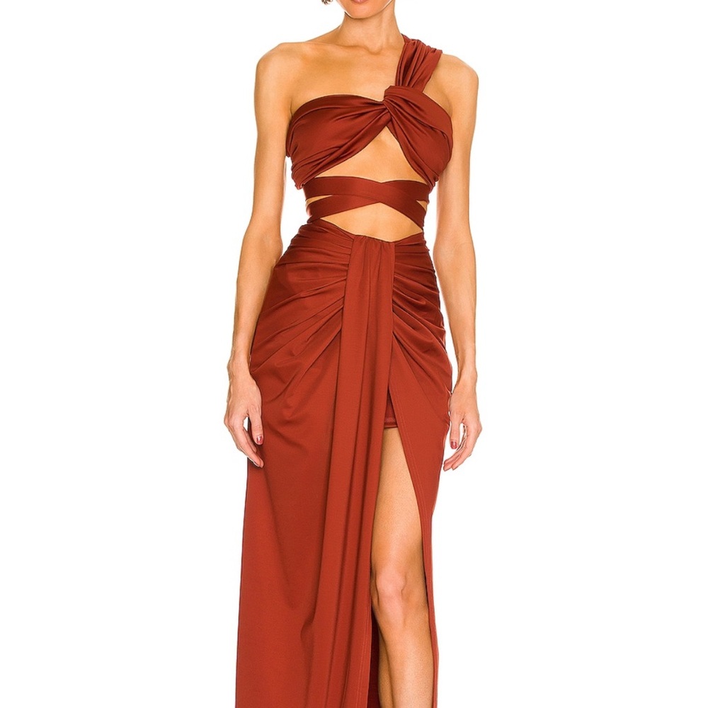 Ara Elegant One-Shoulder Rust Dress